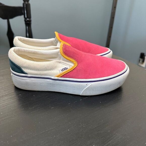 Vans Shoes - Vans Classic Slip On Sneaker Pink Blue Suede Corduroy Women's 7